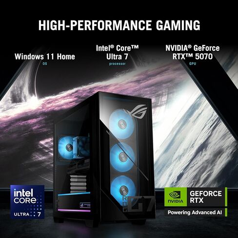 كمبيوتر مكتبي للألعاب ASUS ROG G700 (2026)، ومعالج Intel® Core™ Ultra 7 265KF، وNVIDIA® GeForce RTX™ 5070، و1 تيرابايت M.2 NVMe™ PCIe® 4 SSD، وذاكرة الوصول العشوائي DDR5 سعة 32 جيجابايت، ونظام التشغيل Windows 11 Home، G700TF-AB776 in Saudi Arabia