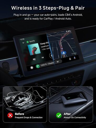 محول CarPlay اللاسلكي، صندوق AI Magic مع ثبات WiFi مزدوج، صندوق CarPlay لاسلكي متوافق مع Wired Factory CarPlay وAndroid Auto، دعم YouTube/Netflix (أسود لامع) in Kuwait