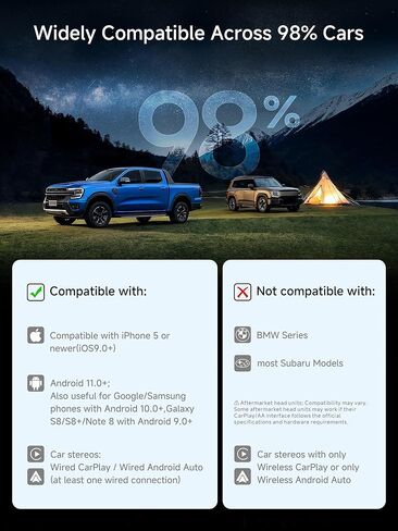 محول CarPlay اللاسلكي، صندوق AI Magic مع ثبات WiFi مزدوج، صندوق CarPlay لاسلكي متوافق مع Wired Factory CarPlay وAndroid Auto، دعم YouTube/Netflix (أسود لامع) in Kuwait