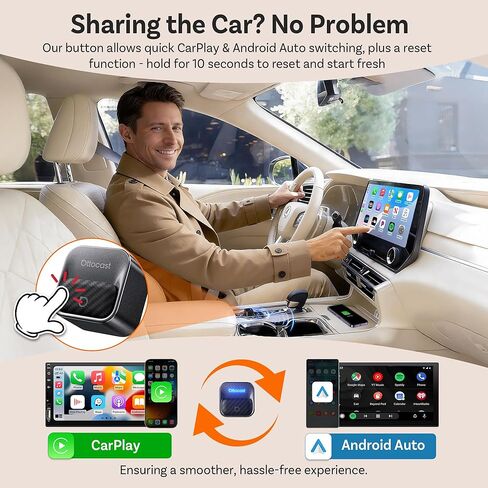 Ottocast Mini Core 2026، محول CarPlay اللاسلكي 2 في 1 ومحول Android Auto - التبديل التلقائي، التوصيل والتشغيل، WiFi 6، إعادة الاتصال السريع، صغير ومستقر in Saudi Arabia