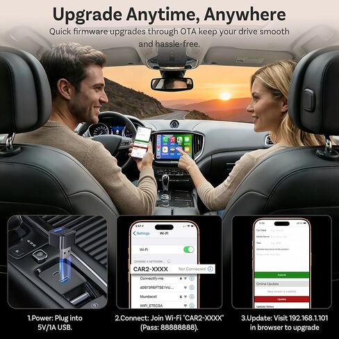 Ottocast Mini Core 2026، محول CarPlay اللاسلكي 2 في 1 ومحول Android Auto - التبديل التلقائي، التوصيل والتشغيل، WiFi 6، إعادة الاتصال السريع، صغير ومستقر in Saudi Arabia
