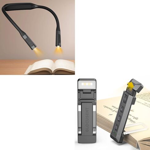 Glocusent Reading Light Set: Hands-Free Neck Light (1200mAh, 5 Colors) + Extendable Clip-on Book Light with Sleep Aid Timer (3 Colors, 5 Brightness) – 2-in-1 for Bed, Travel, Night Reading in Saudi Arabia