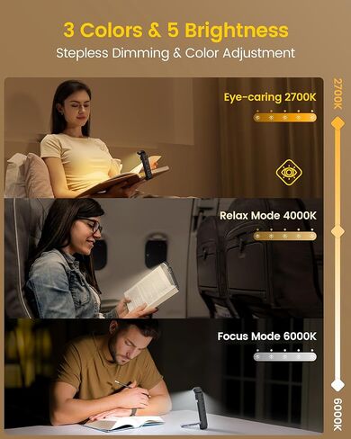 Glocusent Reading Light Set: Hands-Free Neck Light (1200mAh, 5 Colors) + Extendable Clip-on Book Light with Sleep Aid Timer (3 Colors, 5 Brightness) – 2-in-1 for Bed, Travel, Night Reading in Saudi Arabia