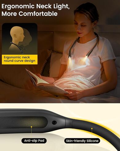 Glocusent Reading Light Set: Hands-Free Neck Light (1200mAh, 5 Colors) + Extendable Clip-on Book Light with Sleep Aid Timer (3 Colors, 5 Brightness) – 2-in-1 for Bed, Travel, Night Reading in Saudi Arabia