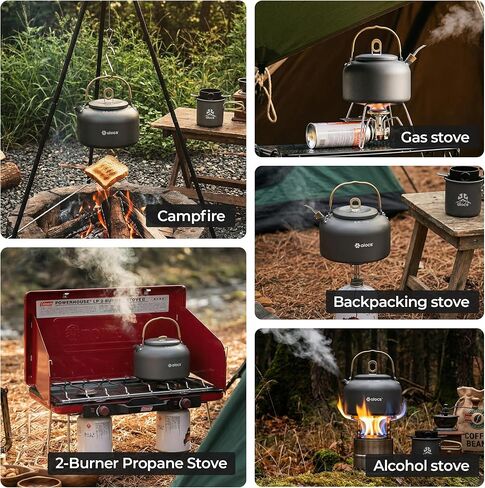 Alocs 2.3L Camping Coffee Pot Outdoor Coffee Maker Set, Hard Anodized Aluminum Camping Kettle with Pour Over Coffee Kit, 12oz Mug & Precision Spout, Portable Backpacking Gear for Campfire & Gas Stove in Saudi Arabia