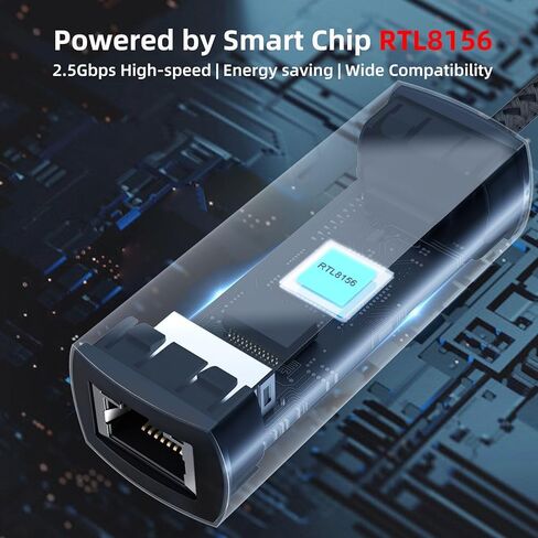 محول USB-C إلى 2.5 جيجابت إيثرنت، محول شبكة RJ45 LAN متوافق مع Thunderbolt 3 لأجهزة الكمبيوتر المحمول، MacBook، Dell، Surface، Chromebook in Saudi Arabia