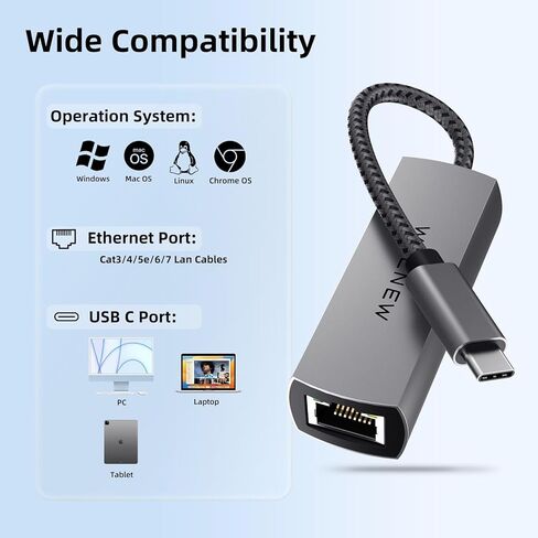 محول USB-C إلى 2.5 جيجابت إيثرنت، محول شبكة RJ45 LAN متوافق مع Thunderbolt 3 لأجهزة الكمبيوتر المحمول، MacBook، Dell، Surface، Chromebook in Saudi Arabia