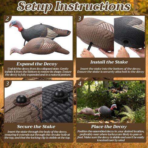 Hollowfly Collapsible Hen and Jake Combo Decoy for Hunting - Lightweight Standing Lifelike Turkey Hunting Decoy with Stake for Field Forest Wood Ground Outdoor in Saudi Arabia