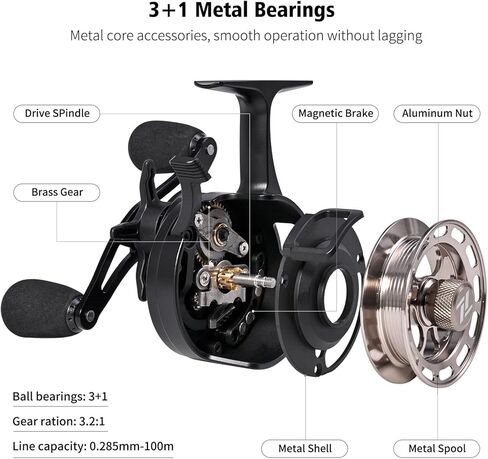 HUIOP Ice Fishing Reels 3.2:1 Gear Ratio Ultra Smooth 3+1 Ball Bearings Fishing Reel in Saudi Arabia