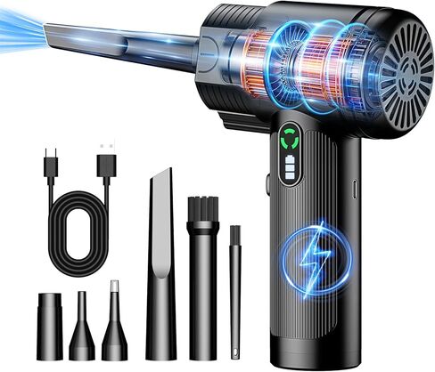 Compressed Air Duster: 130000RPM Electric Air Duster with LED Light Mini Air Blower Rechargeable Cordless Keyboard Cleaning Jet Dry Blower - Car, PC and Home Cleaning Kit Replaces Compressed Air Can in Saudi Arabia