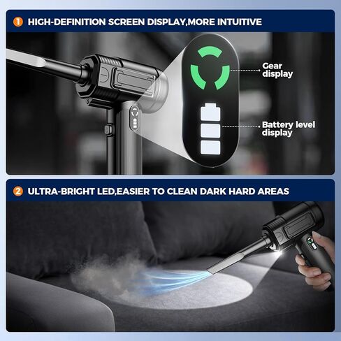 Compressed Air Duster: 130000RPM Electric Air Duster with LED Light Mini Air Blower Rechargeable Cordless Keyboard Cleaning Jet Dry Blower - Car, PC and Home Cleaning Kit Replaces Compressed Air Can in Saudi Arabia