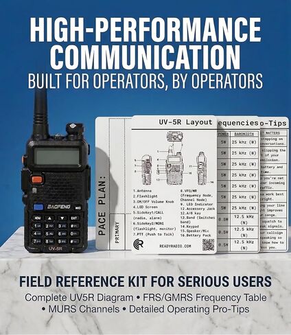 البطاقة المرجعية Baofeng UV-5R - دليل تردد الجيب المقاوم للماء لـ HAM وGMRS وFRS وMURS واتصالات الطوارئ | NOAA الطقس، خطة PACE، نغمات CTCSS/DCS | مرجع حقل Prepper EMCOMM | راديو جاهز in Kuwait