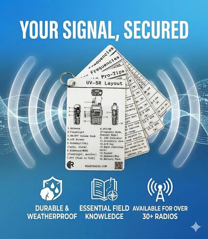 البطاقة المرجعية Baofeng UV-5R - دليل تردد الجيب المقاوم للماء لـ HAM وGMRS وFRS وMURS واتصالات الطوارئ | NOAA الطقس، خطة PACE، نغمات CTCSS/DCS | مرجع حقل Prepper EMCOMM | راديو جاهز in Kuwait