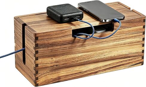 Acacia Wood Cable Management Box - Cord Hider Box for Power Strip, Cable Hider for Desk & Floor TV Wires, Decorative Wire Storage Box for Office, Home Under Desk Cable Storage Box in Saudi Arabia