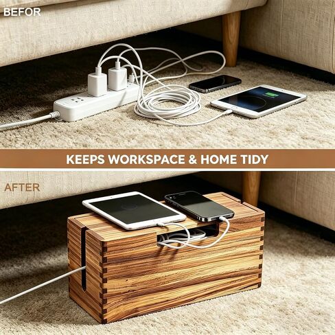 Acacia Wood Cable Management Box - Cord Hider Box for Power Strip, Cable Hider for Desk & Floor TV Wires, Decorative Wire Storage Box for Office, Home Under Desk Cable Storage Box in Saudi Arabia