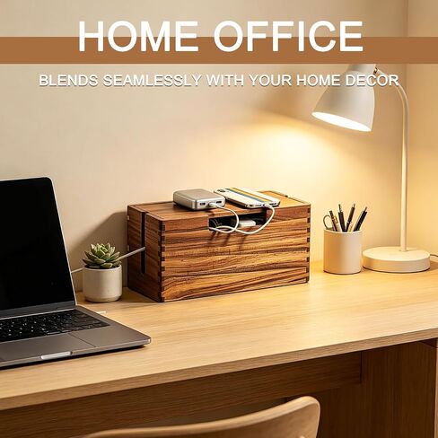 Acacia Wood Cable Management Box - Cord Hider Box for Power Strip, Cable Hider for Desk & Floor TV Wires, Decorative Wire Storage Box for Office, Home Under Desk Cable Storage Box in Saudi Arabia