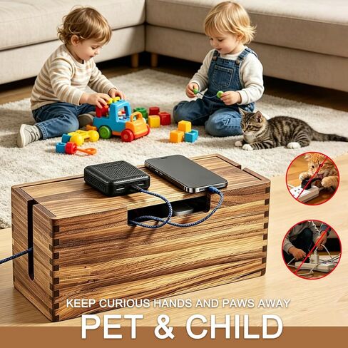 Acacia Wood Cable Management Box - Cord Hider Box for Power Strip, Cable Hider for Desk & Floor TV Wires, Decorative Wire Storage Box for Office, Home Under Desk Cable Storage Box in Saudi Arabia