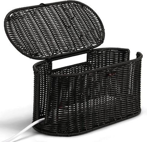 Handwoven Rattan Style Cable Management Box, Cord Organizer with Outlet Covers, Cord Hider Box for Power Strips, Cable Tidy Box for Desk, Floor and Home Organization in Saudi Arabia