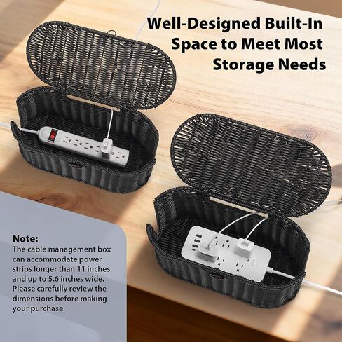 Handwoven Rattan Style Cable Management Box, Cord Organizer with Outlet Covers, Cord Hider Box for Power Strips, Cable Tidy Box for Desk, Floor and Home Organization in Saudi Arabia