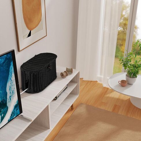 Handwoven Rattan Style Cable Management Box, Cord Organizer with Outlet Covers, Cord Hider Box for Power Strips, Cable Tidy Box for Desk, Floor and Home Organization in Saudi Arabia