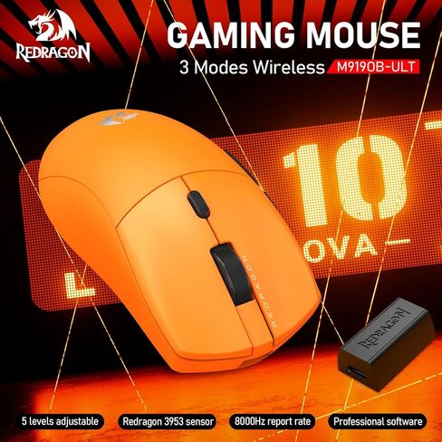 Redragon M919 Pro ماوس ألعاب لاسلكي Esports، خفيف الوزن 54 جم، معدل استقصاء 8K، مستشعر بصري 45K DPI، 6 أزرار قابلة للبرمجة، بطارية 85 ساعة، BT5.1/2.4 جيجا هرتز/USB-C ماوس ألعاب سلكي للكمبيوتر/Mac in Kuwait