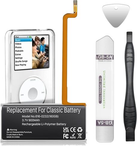900mAh 616-0232 Battery Replacement Compatible with iPod 5th -7th Generation Video Classic A1136 A1238 (5th 30GB 6th 80GB 6.5th 120GB 7th 160GB) with Repair Tool Kits in Saudi Arabia