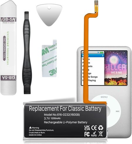 بطارية لجهاز iPod Classic، ترقية جديدة بقدرة 1200 مللي أمبير في الساعة 616-0232، بطارية بديلة لجهاز iPod 5th - الجيل السابع Video Classic A1136، A1238 مع مجموعة كاملة من أدوات الإصلاح in Kuwait