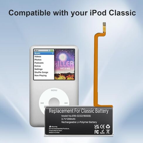 بطارية لجهاز iPod Classic، ترقية جديدة بقدرة 1200 مللي أمبير في الساعة 616-0232، بطارية بديلة لجهاز iPod 5th - الجيل السابع Video Classic A1136، A1238 مع مجموعة كاملة من أدوات الإصلاح in Kuwait