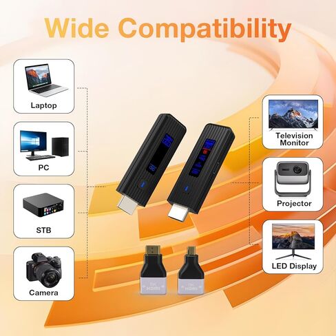 جهاز إرسال واستقبال HDMI لاسلكي جديد 2026، موسع 360FT/110M، فك تشفير 4K 1080P@60هرتز، شاشة LED، 5.8+2.4G بث الفيديو/الصوت من الكمبيوتر/الكمبيوتر المحمول/صندوق التلفزيون إلى الشاشة (أسود) in Kuwait