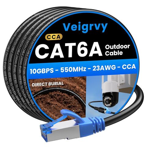 كابل إيثرنت خارجي Cat6A بطول 100 قدم يدعم POE، كابل CAT6A عالي السرعة 23AWG 550 ميجا هرتز، مقاوم للماء للدفن المباشر، كابل إنترنت LLDPE خارجي UTP UV LAN شبكة إيثرنت مع 20 رابط كابل in Kuwait