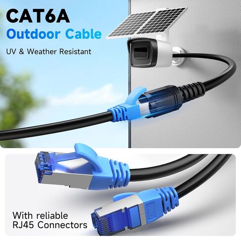 Cat6A Outdoor Ethernet Cable 100 ft Supports POE, 23AWG 550MHz High-Speed CAT6A Cable Direct Burial Waterproof, Internet Cable LLDPE Outer UTP UV LAN Network Ethernet Cord with 20 Cable Ties in Saudi Arabia