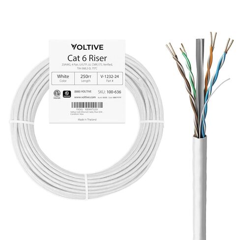 كابل إيثرنت Voltive Cat6، Riser (CMR)، أزرق، 1000 قدم - 23AWG 4 أزواج من النحاس الصلب العاري، UTP، 600 ميجاهرتز، معتمد من UL وتم التحقق من ETL - V-1232-7 in Kuwait