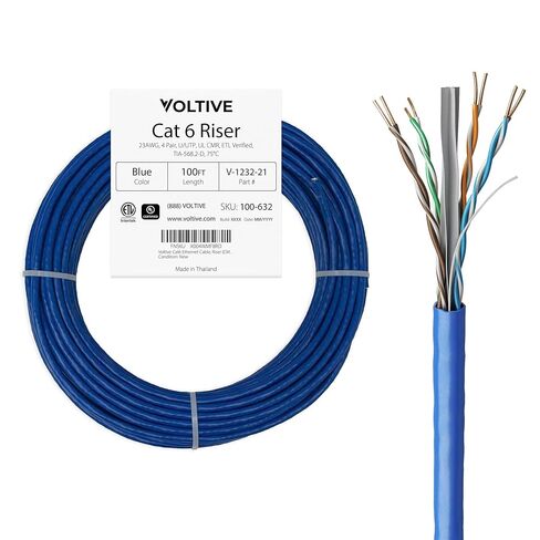 كابل إيثرنت Voltive Cat6، Riser (CMR)، أزرق، 1000 قدم - 23AWG 4 أزواج من النحاس الصلب العاري، UTP، 600 ميجاهرتز، معتمد من UL وتم التحقق من ETL - V-1232-7 in Kuwait