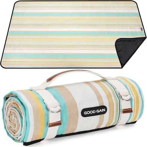 G GOOD GAIN Waterproof Picnic Blanket Portable with Carry Strap for Beach Mat or Family Outdoor Camping Party（Multicolored） in Saudi Arabia