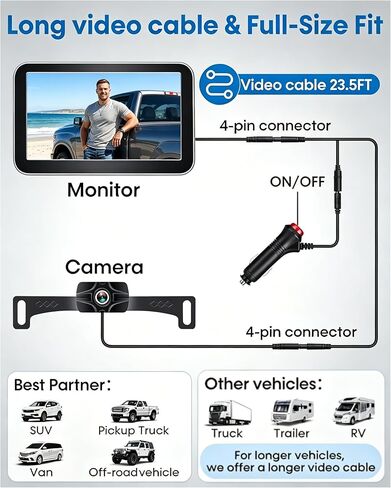 HD 1080P Backup Camera: 15-Min Easy Install 7 inch Large Screen Color Night Vision See Clearly at Night Up to 10 Meters - Reverse Camera for Trucks Cars Pickup SUVs Rear View Safety & Parking Assist in Saudi Arabia
