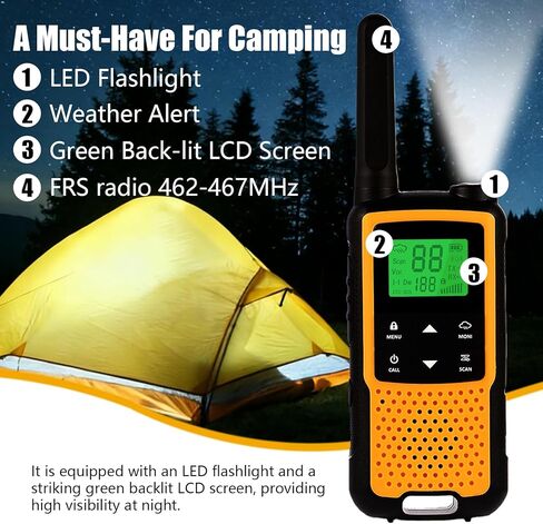 2pcs/Pack Handheld Walkie Talkies with Acoustic Tube Headset, 22 FRS Channels, Weather Alert, LED Flashlight, Long Range Two Way Radios for Hiking Camping Equipment, Portable Radio Station for Kids in Saudi Arabia