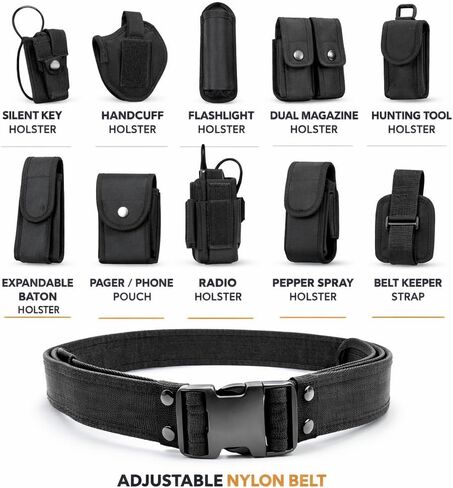 TOAKA 11 in 1 Tactical Duty Belt Kit with Pouches, Police Utility Belt for Security Guard Law Enforcement Military Equipment System, Adjustable Nylon Belt Fits Up to 51" in Saudi Arabia