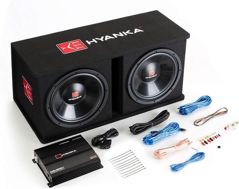 H YANKA SKP-D12M 1200W Dual 12" Car Subwoofer Enclosure Kit – MDF Box, Mono Amplifier, Complete Wiring Kit, High-Bass Output for Cars, Trucks, and SUVs in Saudi Arabia