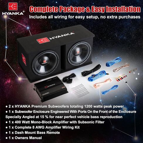 H YANKA SKP-D12M 1200W Dual 12" Car Subwoofer Enclosure Kit – MDF Box, Mono Amplifier, Complete Wiring Kit, High-Bass Output for Cars, Trucks, and SUVs in Saudi Arabia
