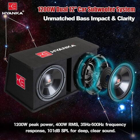 H YANKA SKP-D12M 1200W Dual 12" Car Subwoofer Enclosure Kit – MDF Box, Mono Amplifier, Complete Wiring Kit, High-Bass Output for Cars, Trucks, and SUVs in Saudi Arabia