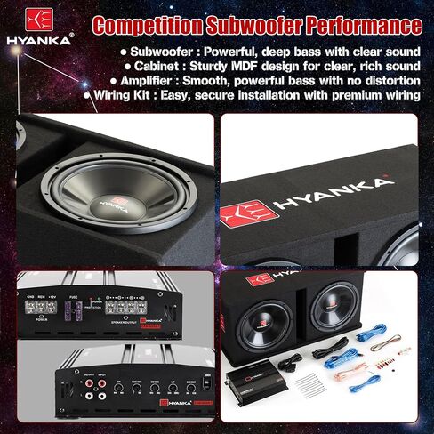 H YANKA SKP-D12M 1200W Dual 12" Car Subwoofer Enclosure Kit – MDF Box, Mono Amplifier, Complete Wiring Kit, High-Bass Output for Cars, Trucks, and SUVs in Saudi Arabia