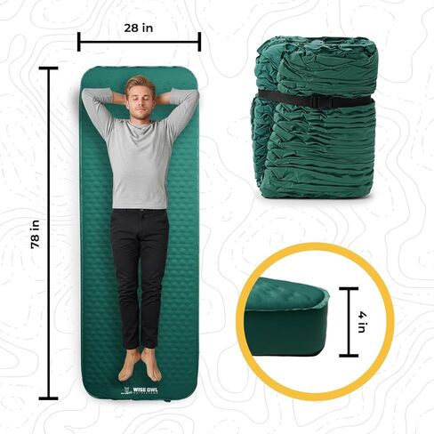 وسادة نوم ذاتية النفخ من Wise Owl Outfitters مع مضخة كهربائية، وسادة مرتبة هوائية للتخييم مقاس 4 بوصات مع رغوة للبالغين، سجادة تخييم للخيمة وسيارات الدفع الرباعي والرحلات البرية in Kuwait