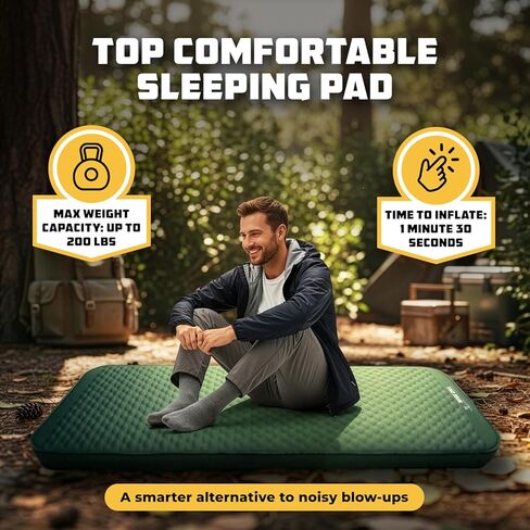 وسادة نوم ذاتية النفخ من Wise Owl Outfitters مع مضخة كهربائية، وسادة مرتبة هوائية للتخييم مقاس 4 بوصات مع رغوة للبالغين، سجادة تخييم للخيمة وسيارات الدفع الرباعي والرحلات البرية in Kuwait