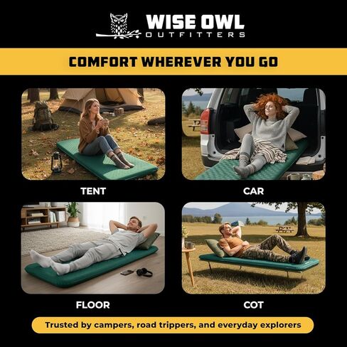 وسادة نوم ذاتية النفخ من Wise Owl Outfitters مع مضخة كهربائية، وسادة مرتبة هوائية للتخييم مقاس 4 بوصات مع رغوة للبالغين، سجادة تخييم للخيمة وسيارات الدفع الرباعي والرحلات البرية in Kuwait