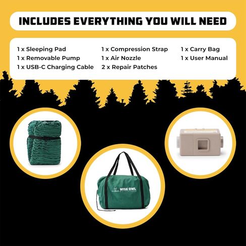 وسادة نوم ذاتية النفخ من Wise Owl Outfitters مع مضخة كهربائية، وسادة مرتبة هوائية للتخييم مقاس 4 بوصات مع رغوة للبالغين، سجادة تخييم للخيمة وسيارات الدفع الرباعي والرحلات البرية in Kuwait
