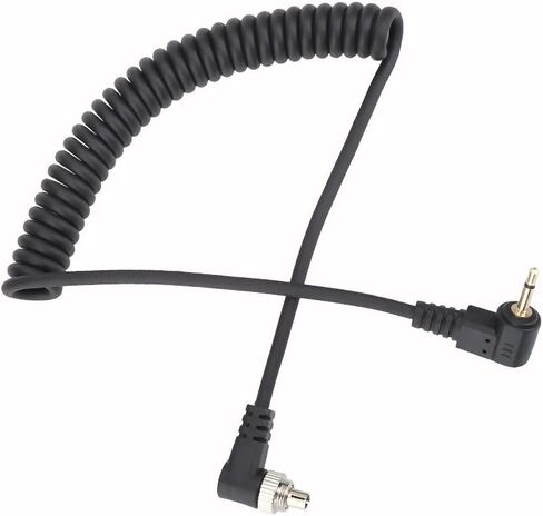 2.5mm Male Flash PC Sync Cable Cord with Lock Extended Coiled Wire Camera Flashing Light 100cm Black in Saudi Arabia