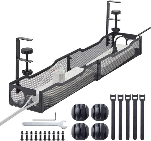 25'' Cable Management Under Desk No Drill，Metal Desk Organizer Suitable for Home desks or Standing desks ，Electrical Cord Management with Clamp in Saudi Arabia