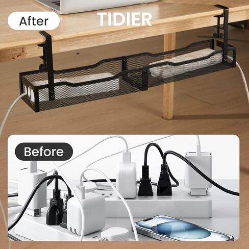 25'' Cable Management Under Desk No Drill，Metal Desk Organizer Suitable for Home desks or Standing desks ，Electrical Cord Management with Clamp in Saudi Arabia