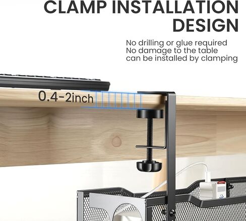 25'' Cable Management Under Desk No Drill，Metal Desk Organizer Suitable for Home desks or Standing desks ，Electrical Cord Management with Clamp in Saudi Arabia