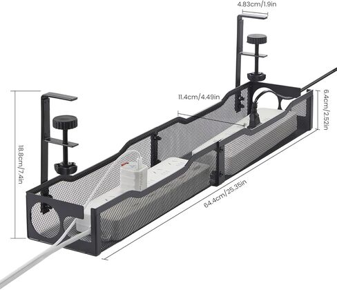 25'' Cable Management Under Desk No Drill，Metal Desk Organizer Suitable for Home desks or Standing desks ，Electrical Cord Management with Clamp in Saudi Arabia